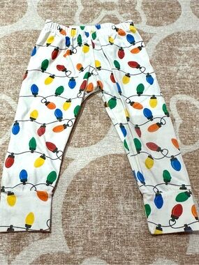 White Kids Leggings with Colorful Holiday Light Print